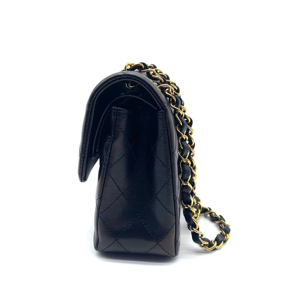 Iridescent Lambskin Quilted Mini Rectangular Flap Black
