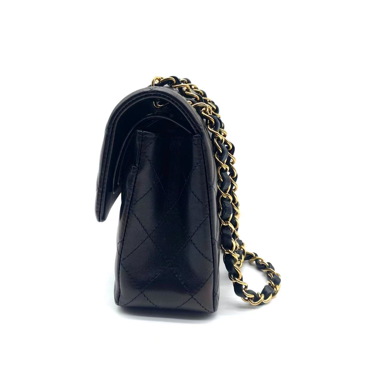 Iridescent Lambskin Quilted Mini Rectangular Flap Black