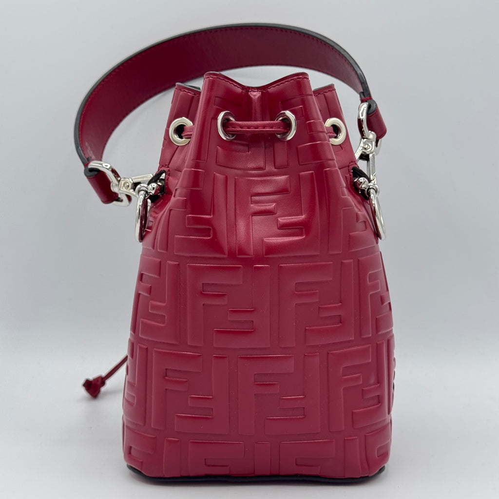 Fendi  Vitello Liberty F is Fendi FF 1974 Embossed Mini Mon Tresor Bucket Bag Fragola