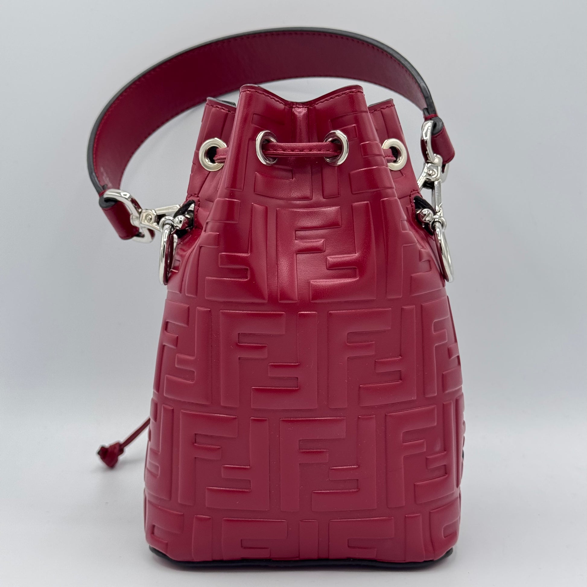 Fendi  Vitello Liberty F is Fendi FF 1974 Embossed Mini Mon Tresor Bucket Bag Fragola