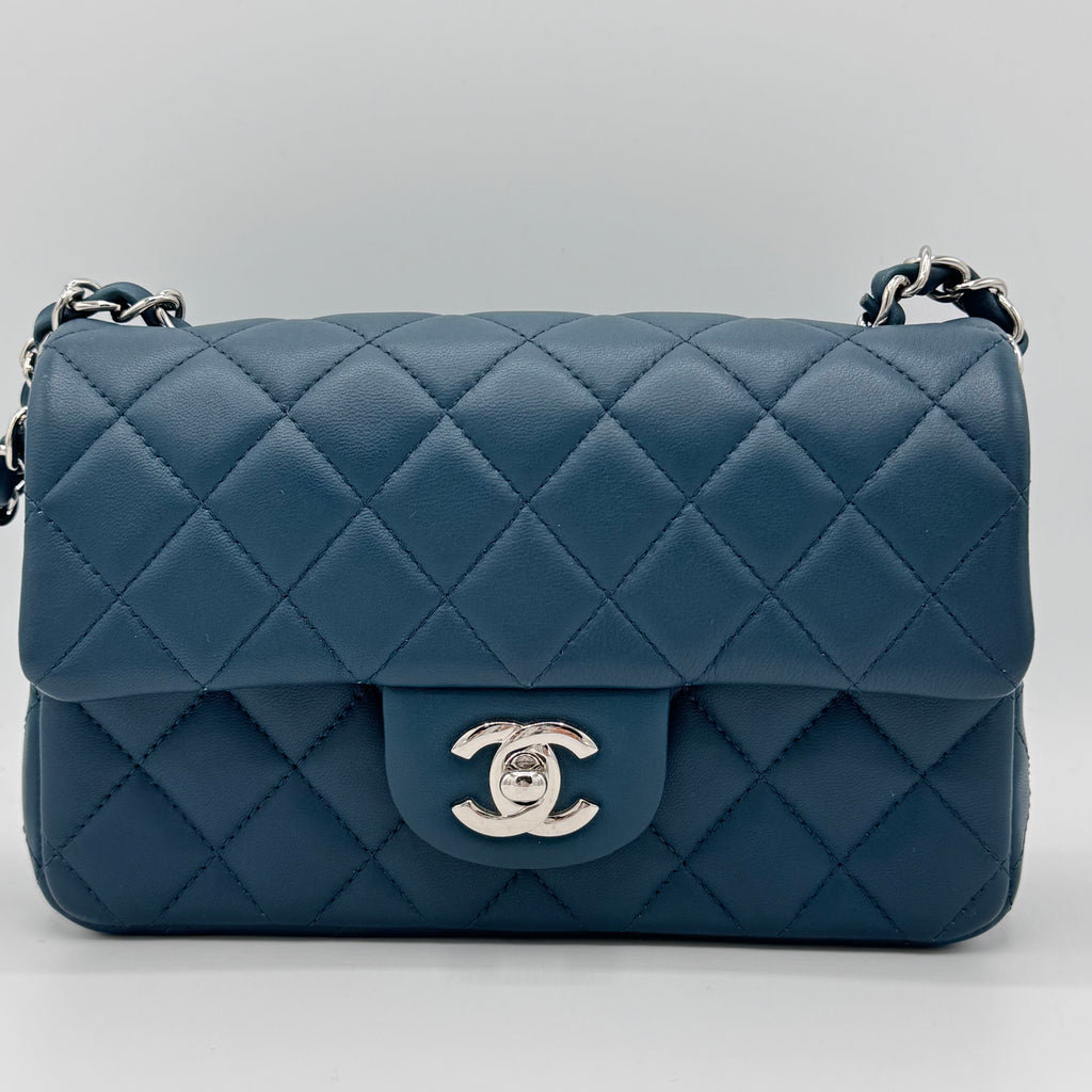 Chanel  Lambskin Quilted Mini Rectangular Flap Dark Blue
