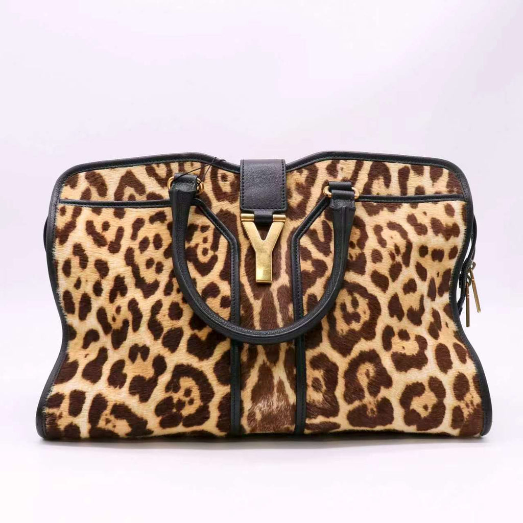 Saint Laurent Pony Hair Calfskin Leopard Print Medium Cabas Twins B24078