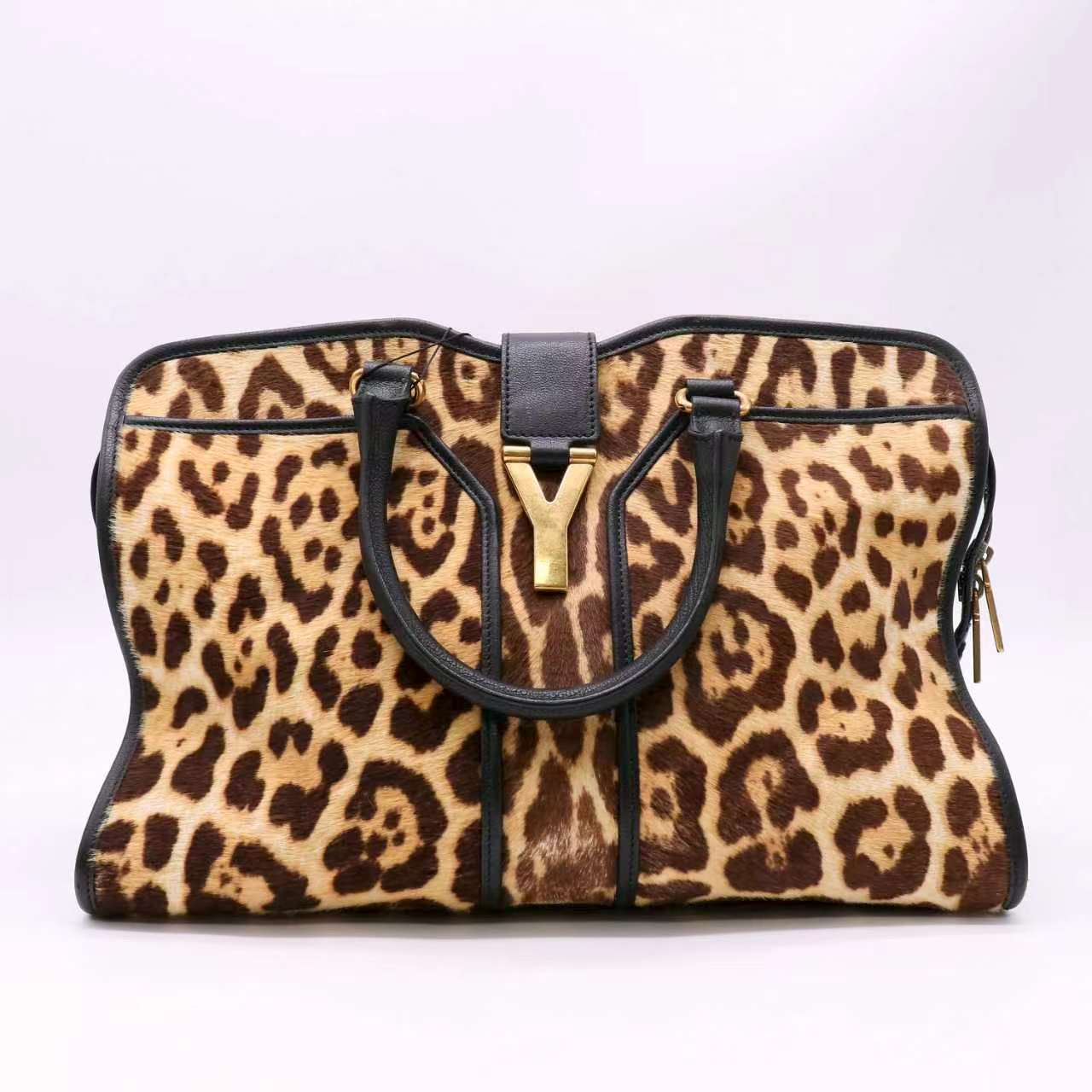 Saint Laurent Pony Hair Calfskin Leopard Print Medium Cabas Twins B24078