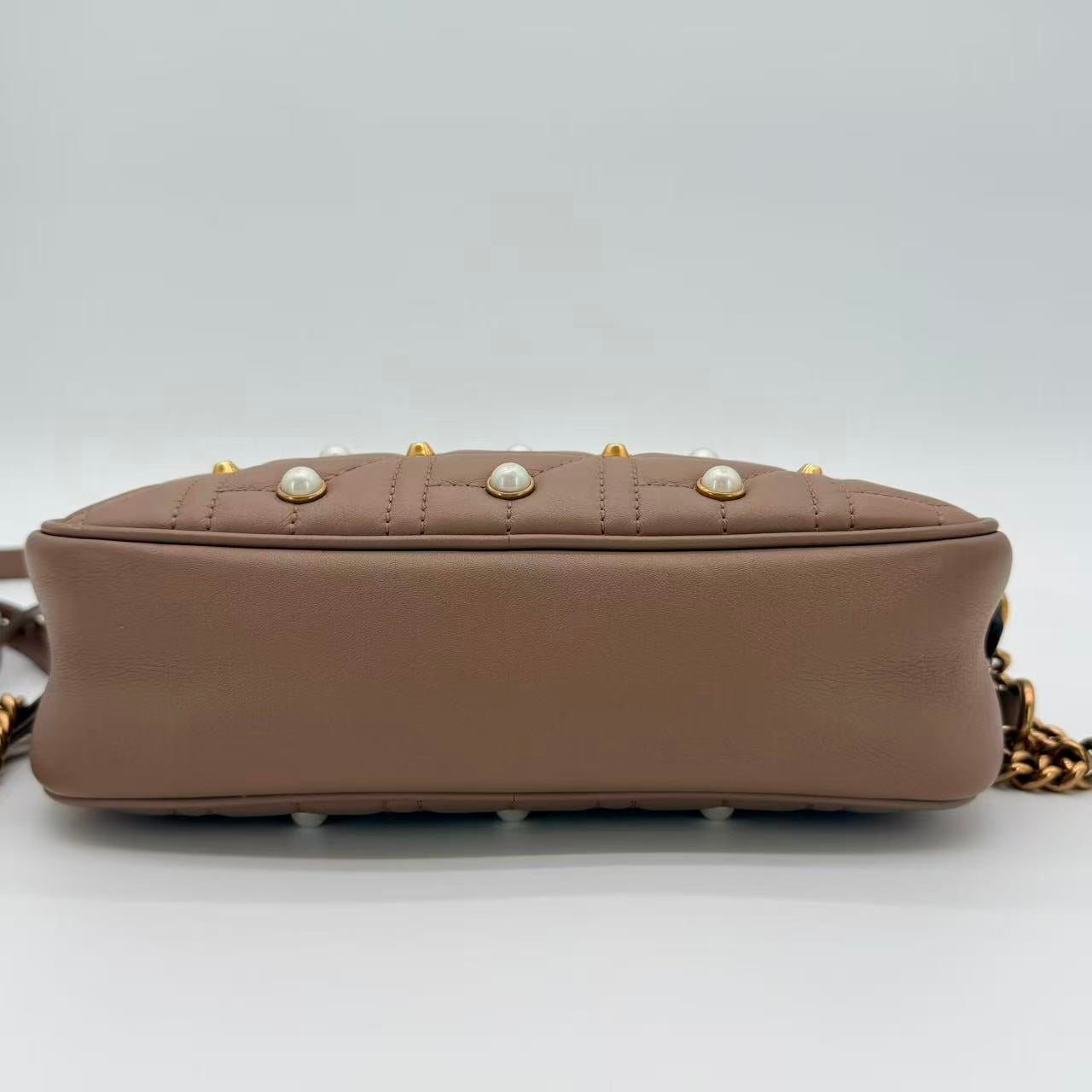 Pearly GG Marmont Shoulder Bag Embellished Matelasse Leather