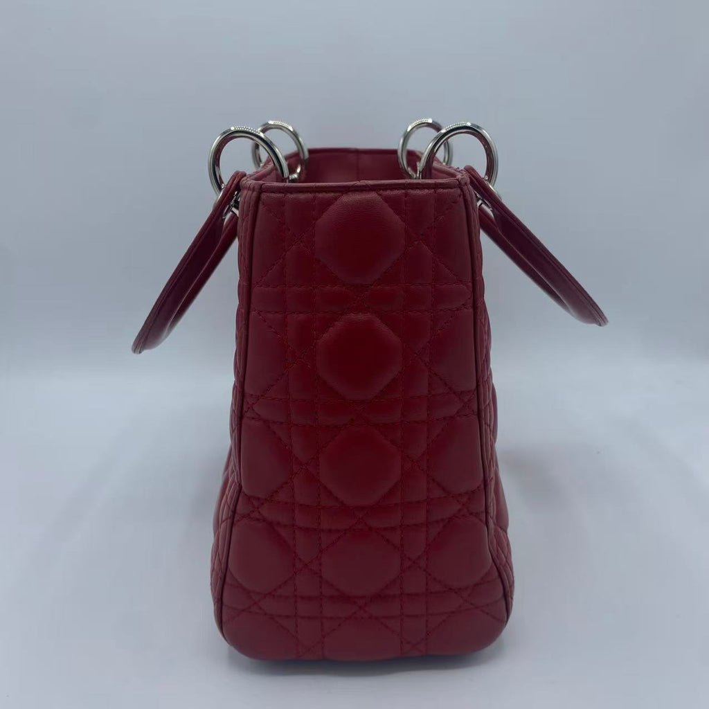 Christian Dior Red Leather Cannage Lady Dior Bag