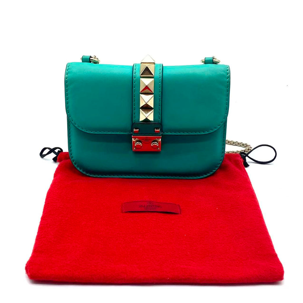 Emerald Green Leather Garavani Rockstud Lock Shoulder Bag