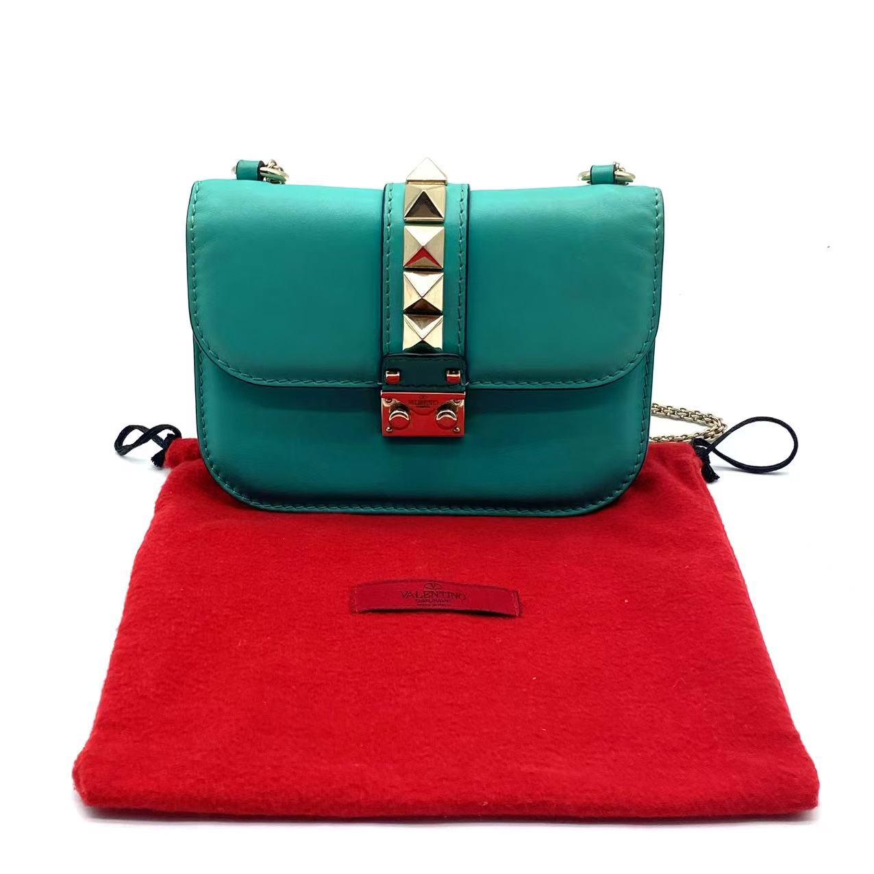 Emerald Green Leather Garavani Rockstud Lock Shoulder Bag