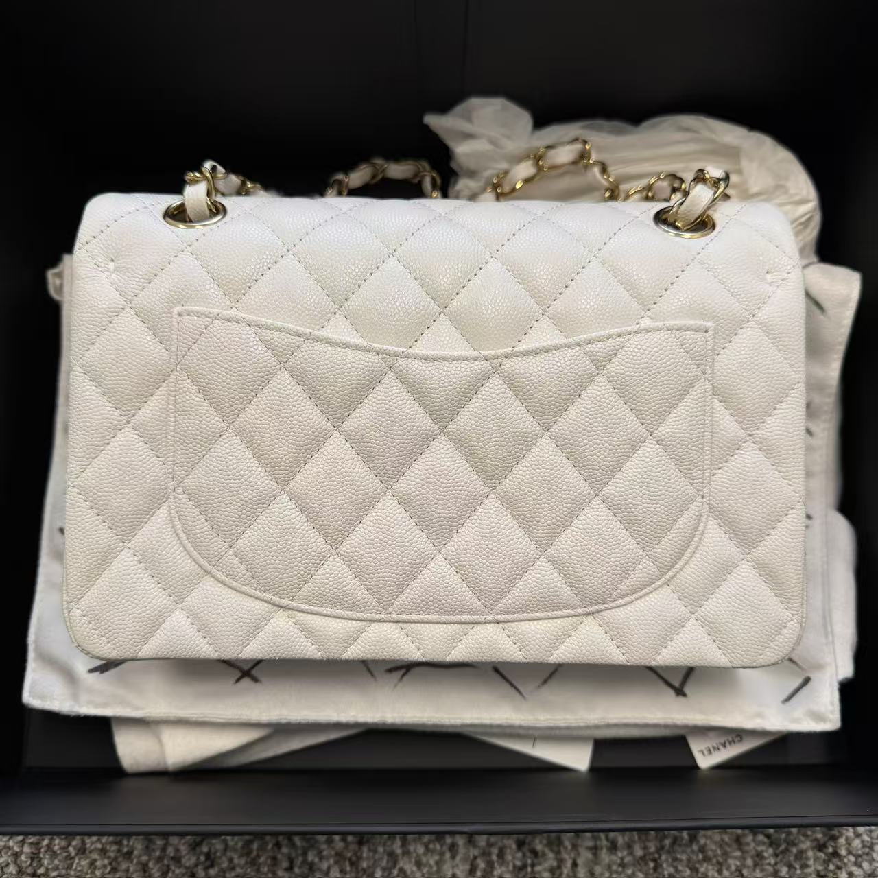 Classic double flap small caviar microchip