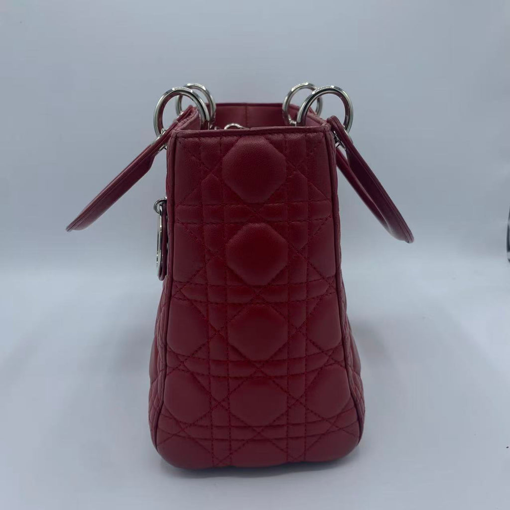 Christian Dior Red Leather Cannage Lady Dior Bag