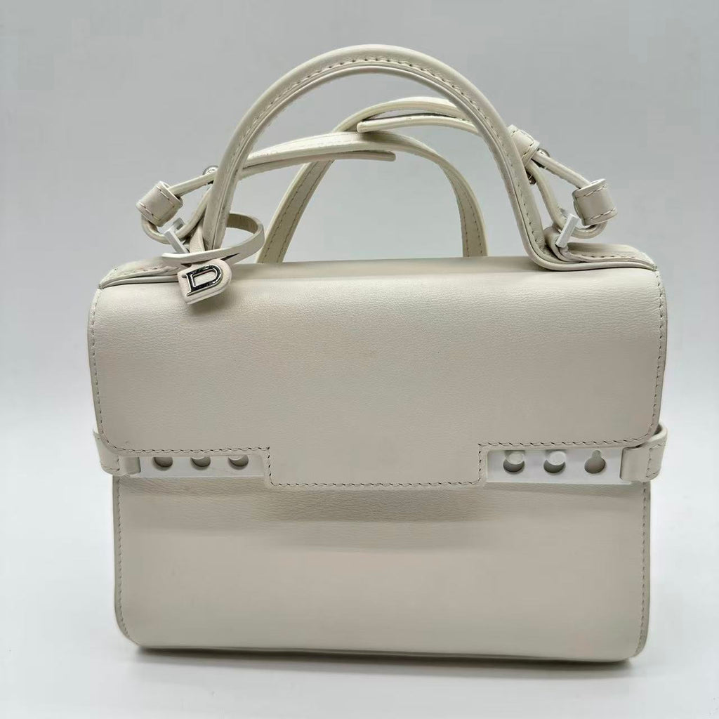 Tempete White Leather Top Handle Bag