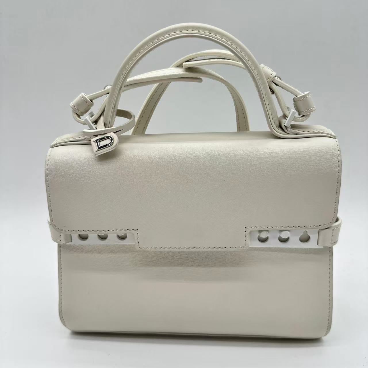 Tempete White Leather Top Handle Bag