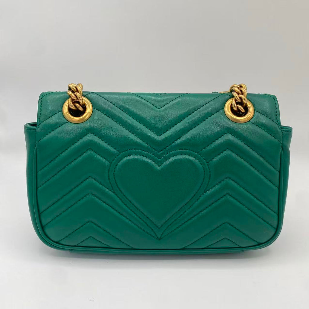 Gucci Calfskin Matelasse Small GG Marmont Shoulder Bag Emerald Green