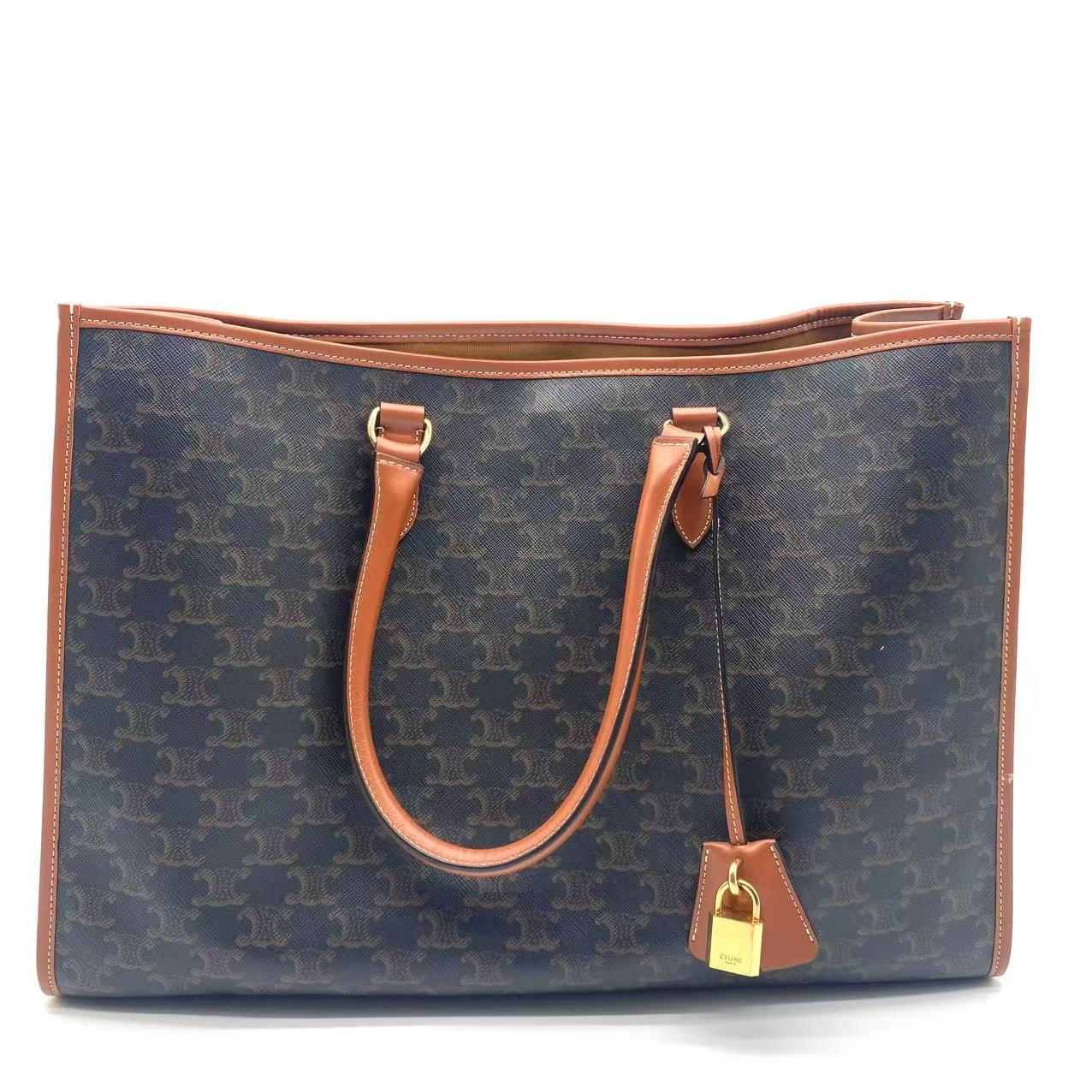Triomphe Canvas Calfskin Horizontal Cabas Tan