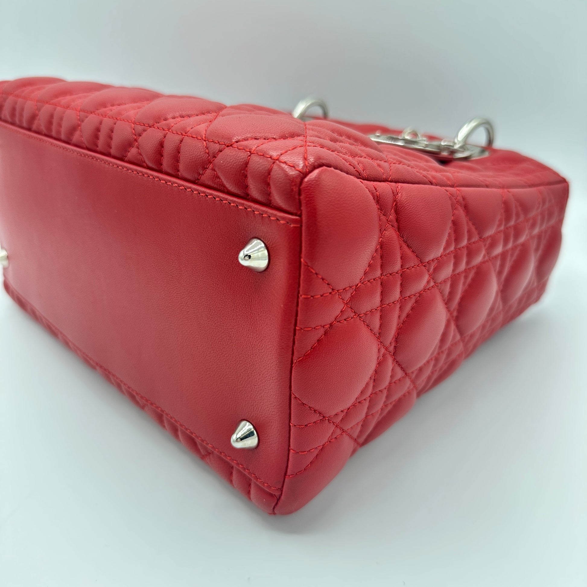 Christian Dior  Lambskin Cannage Medium Lady Dior Red