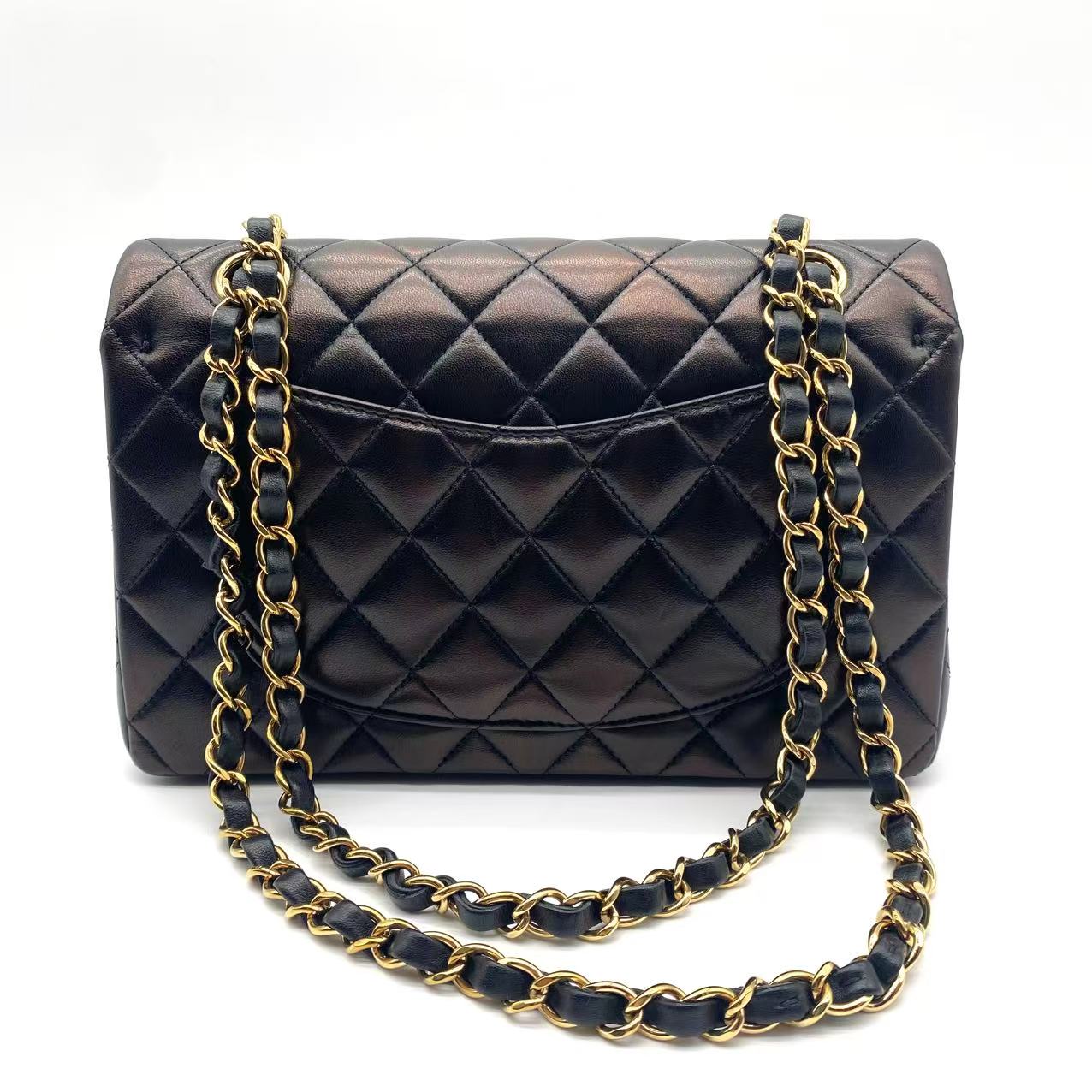 Iridescent Lambskin Quilted Mini Rectangular Flap Black