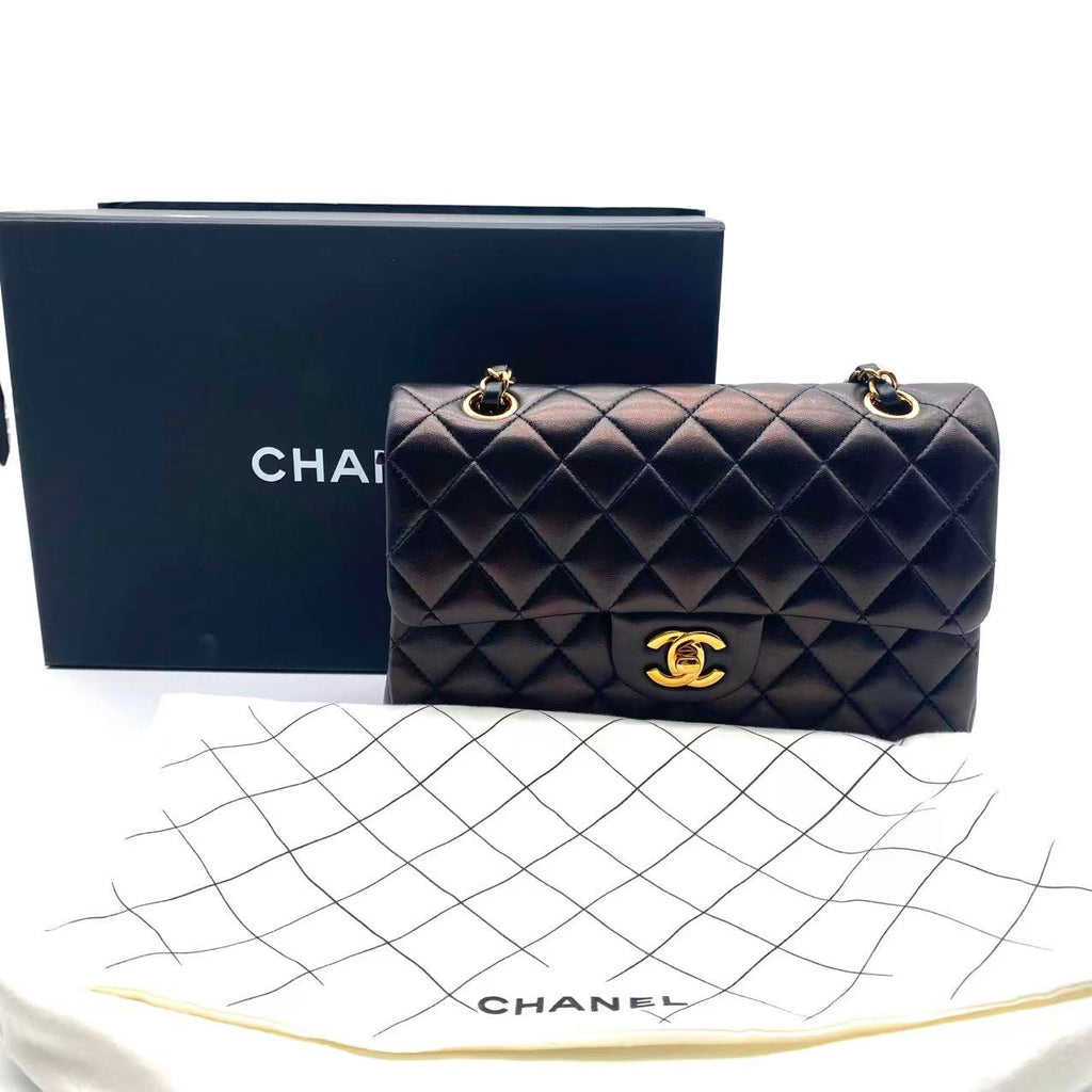 Iridescent Lambskin Quilted Mini Rectangular Flap Black
