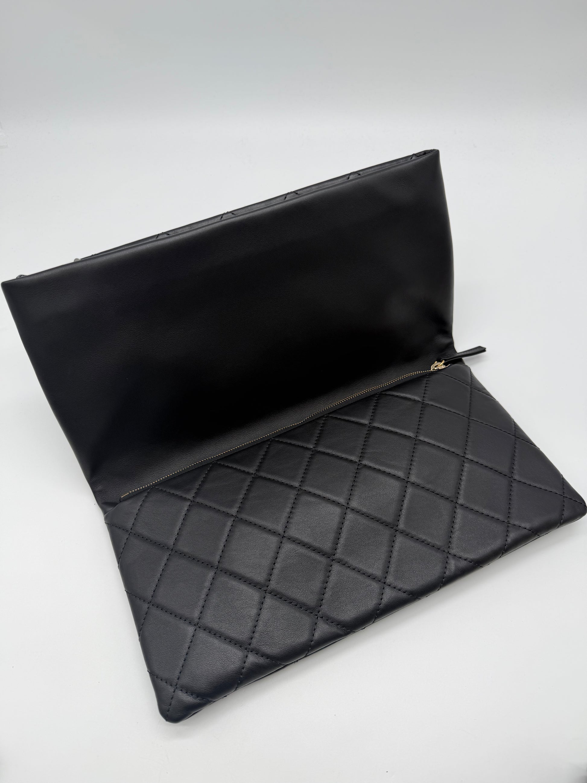 Chanel CC Foldover Clutch in Quilted Lambskin Leather twins B23756