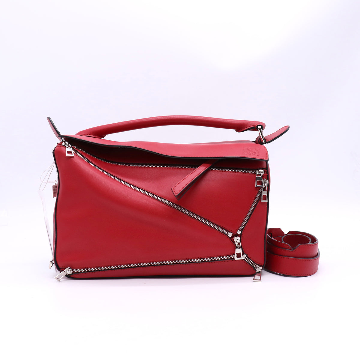 Calfskin Zipper Puzzle Bag Red MeduimTwins LDZ1690