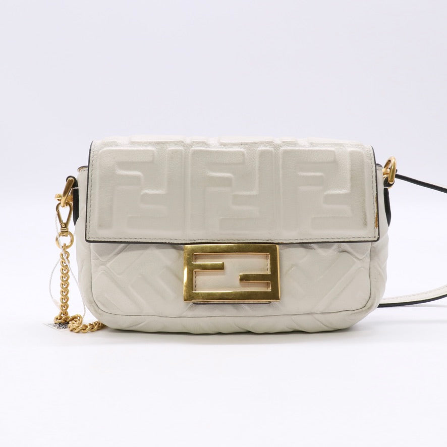 Fendi Nappa FF 1974 Embossed Mini Baguette White twins LDZ1477