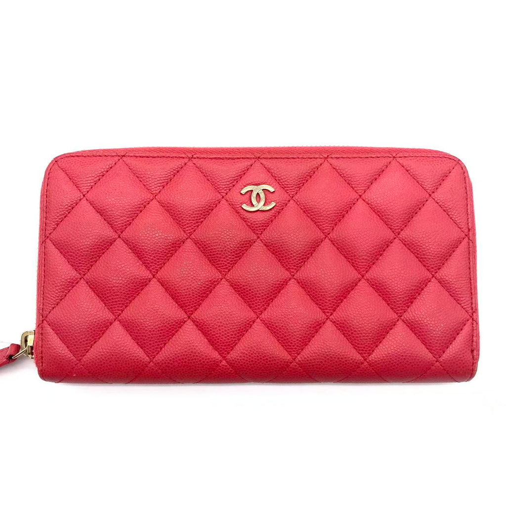 Lambskin Quilted Large Gusset Zip Around Wallet Red