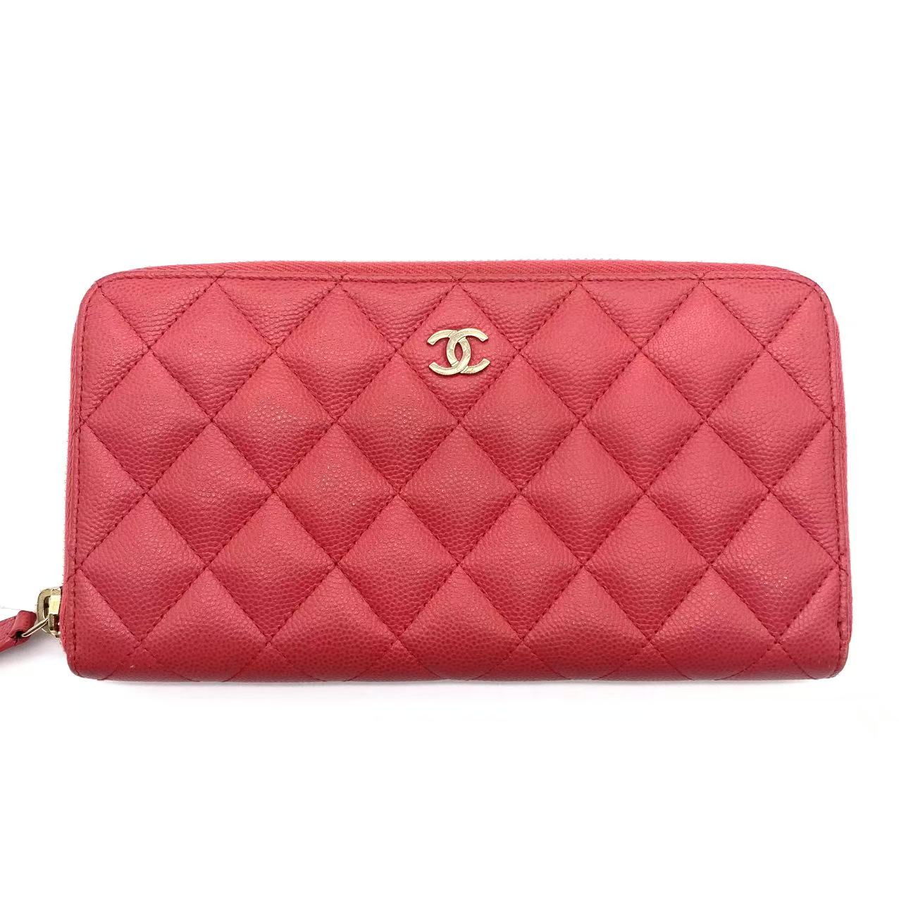 Lambskin Quilted Large Gusset Zip Around Wallet Red