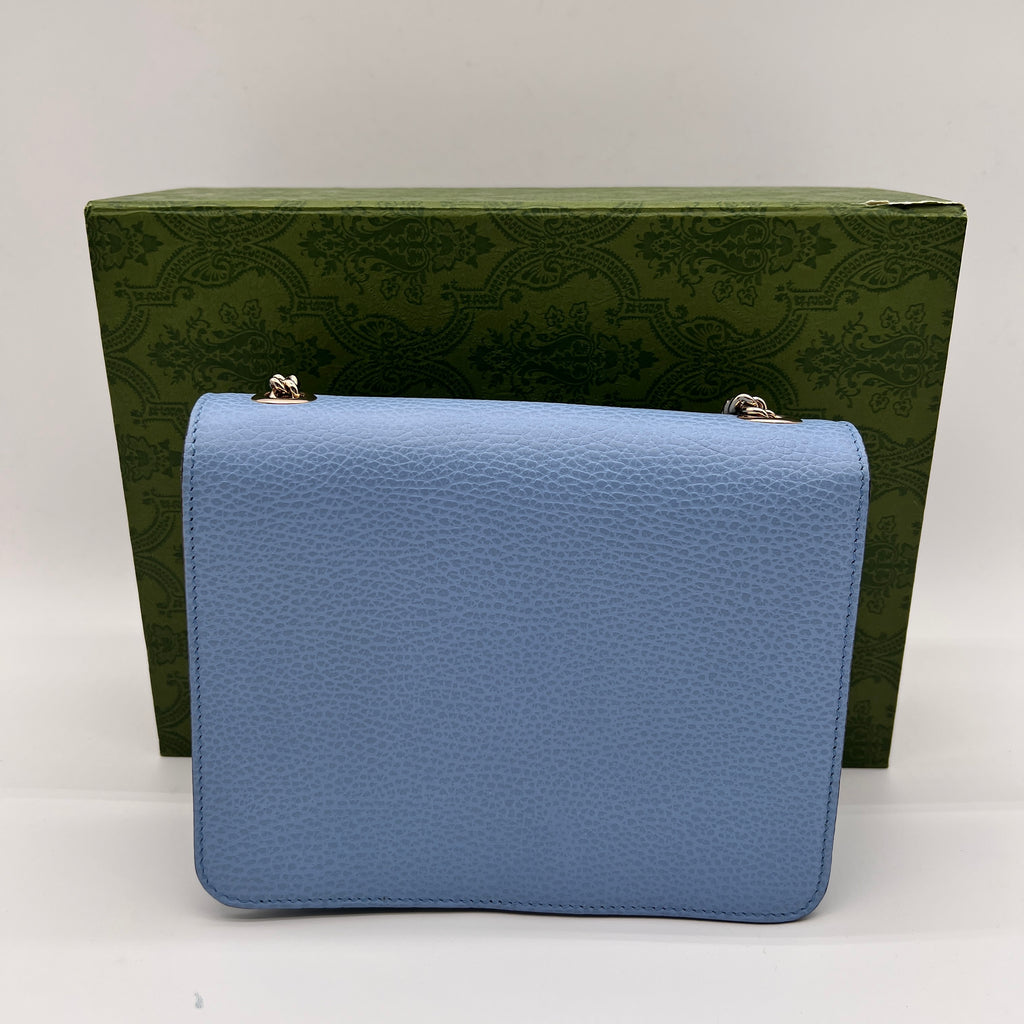 Mineral Blue Dollar Calfskin Small Interlocking G Shoulder Bag
