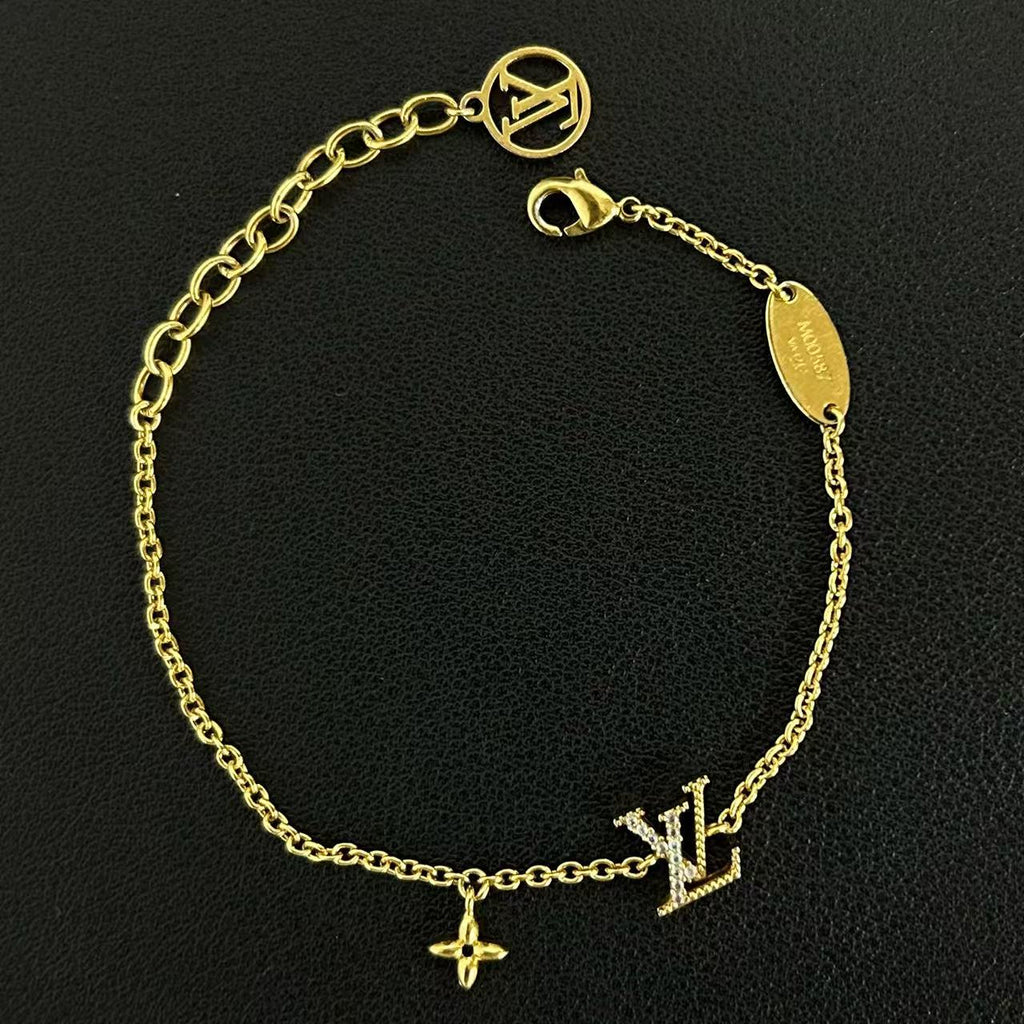 Metal and Rhinestone Bracelet Gold Twins LDJ4059