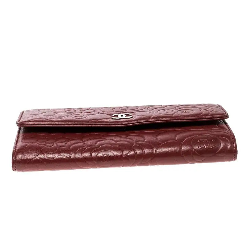 Dark Red Leather Camellia Continental Wallet twins