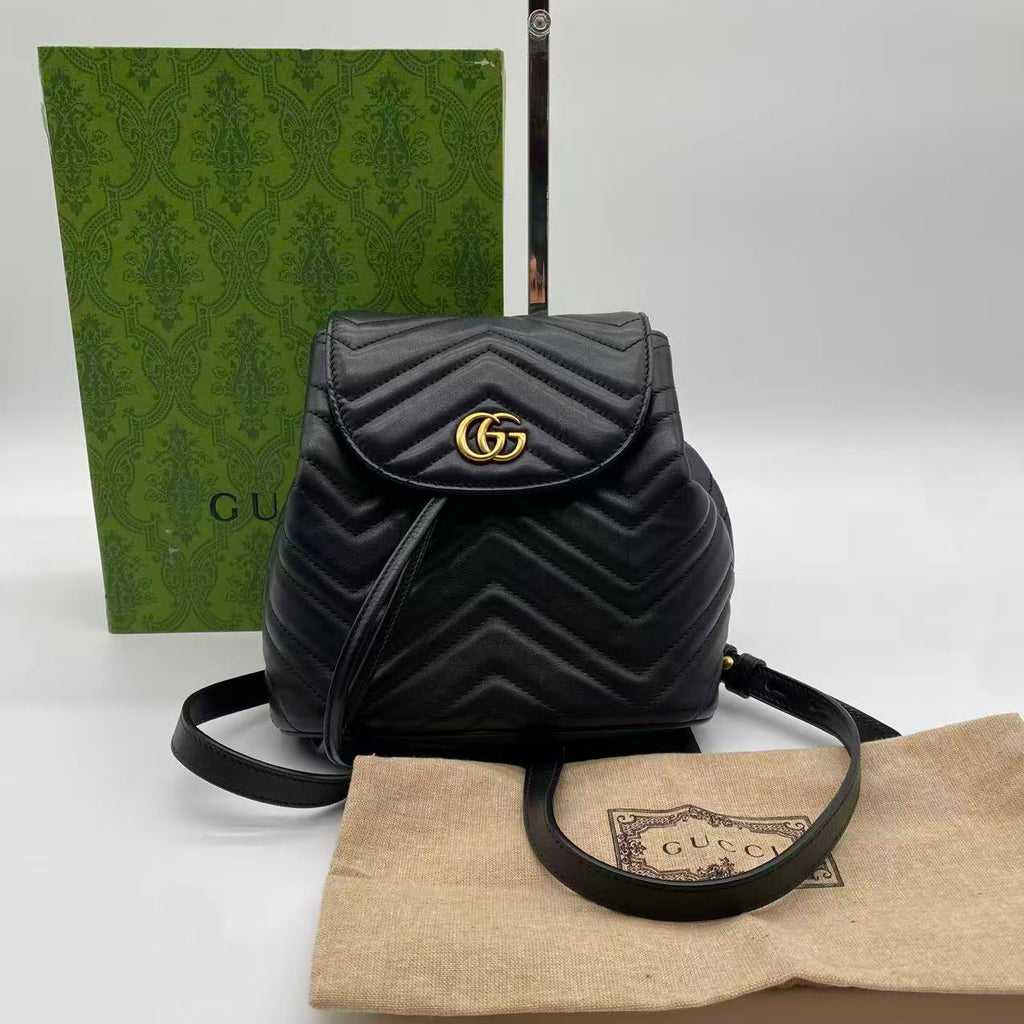 Gucci Backpack Rucksack GG Marmont Leather Black
