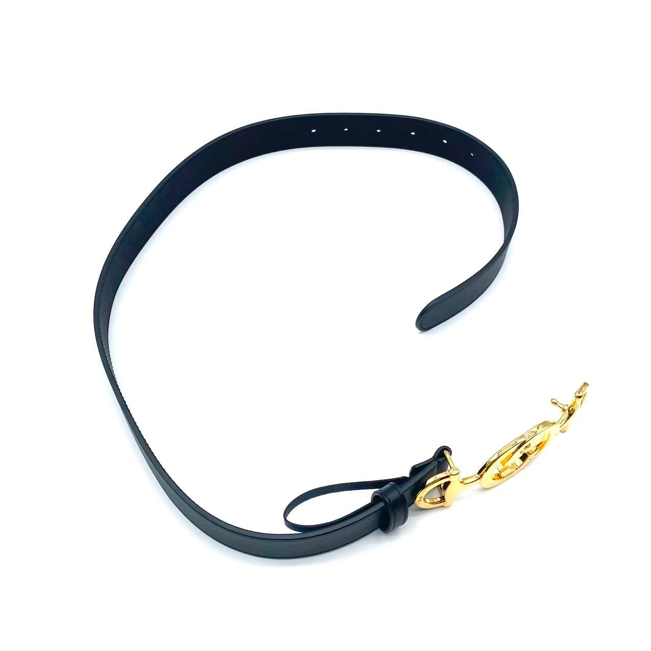 lack Leather Belt w/Gold GG Buckle