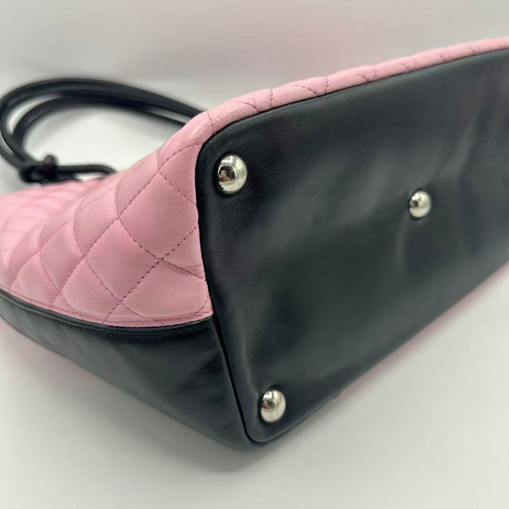 Calfskin Quilted Large Cambon Tote Pink Black