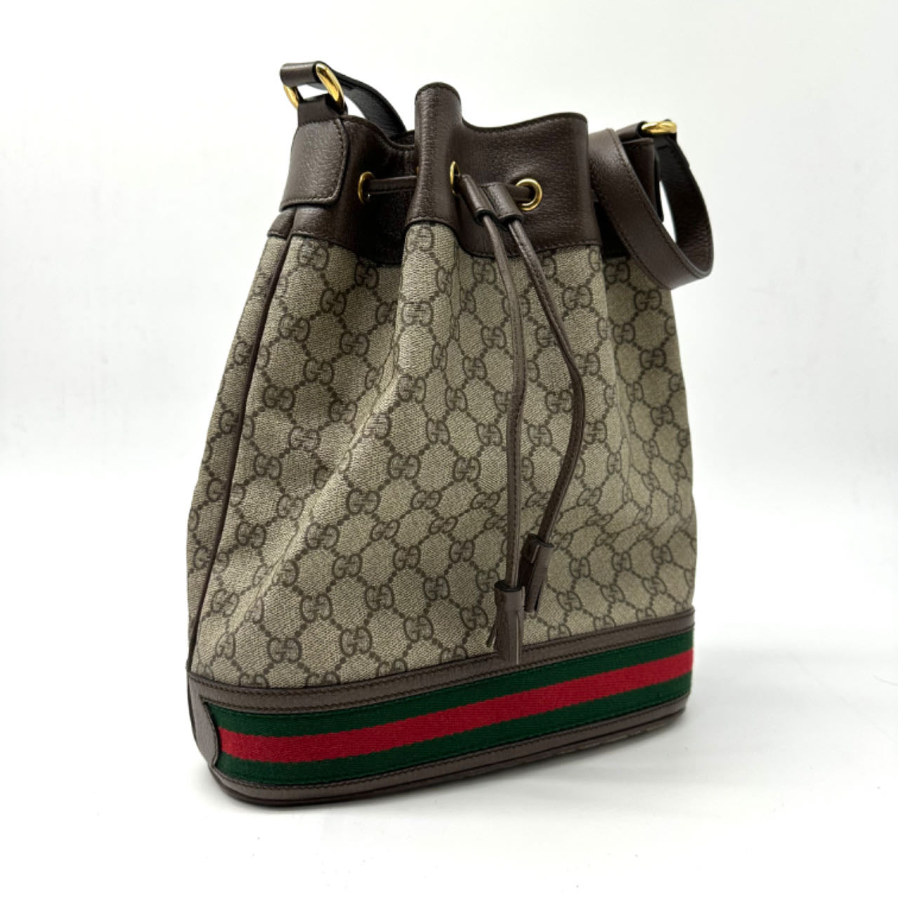 Gucci  GG Supreme Monogram Web Ophidia Bucket Bag Brown
