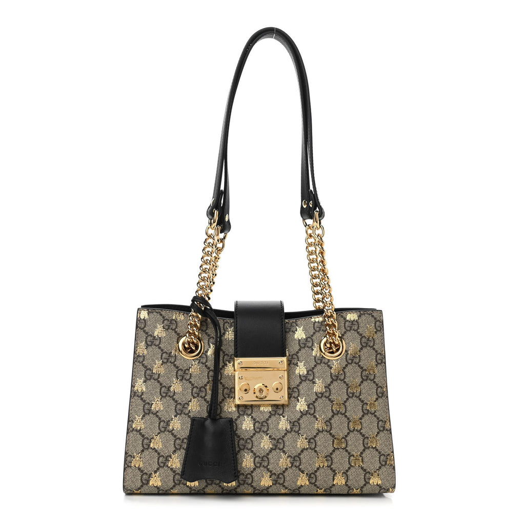 GG Supreme Monogram Bees Small Padlock Tote Beige Oro Black Limit Edition - twins