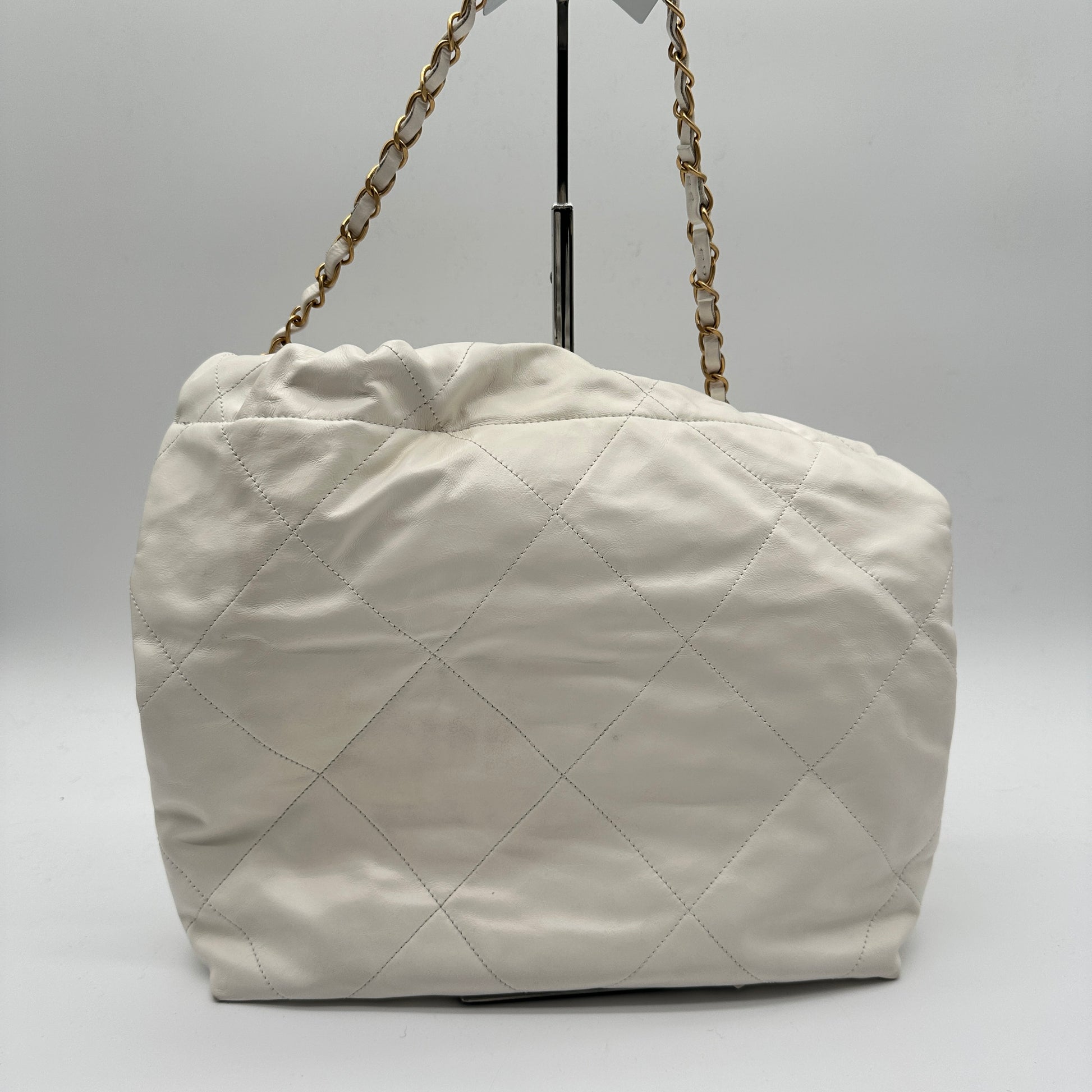 22 Handbag  Shiny Calfskin & Gold-Tone Metal  White