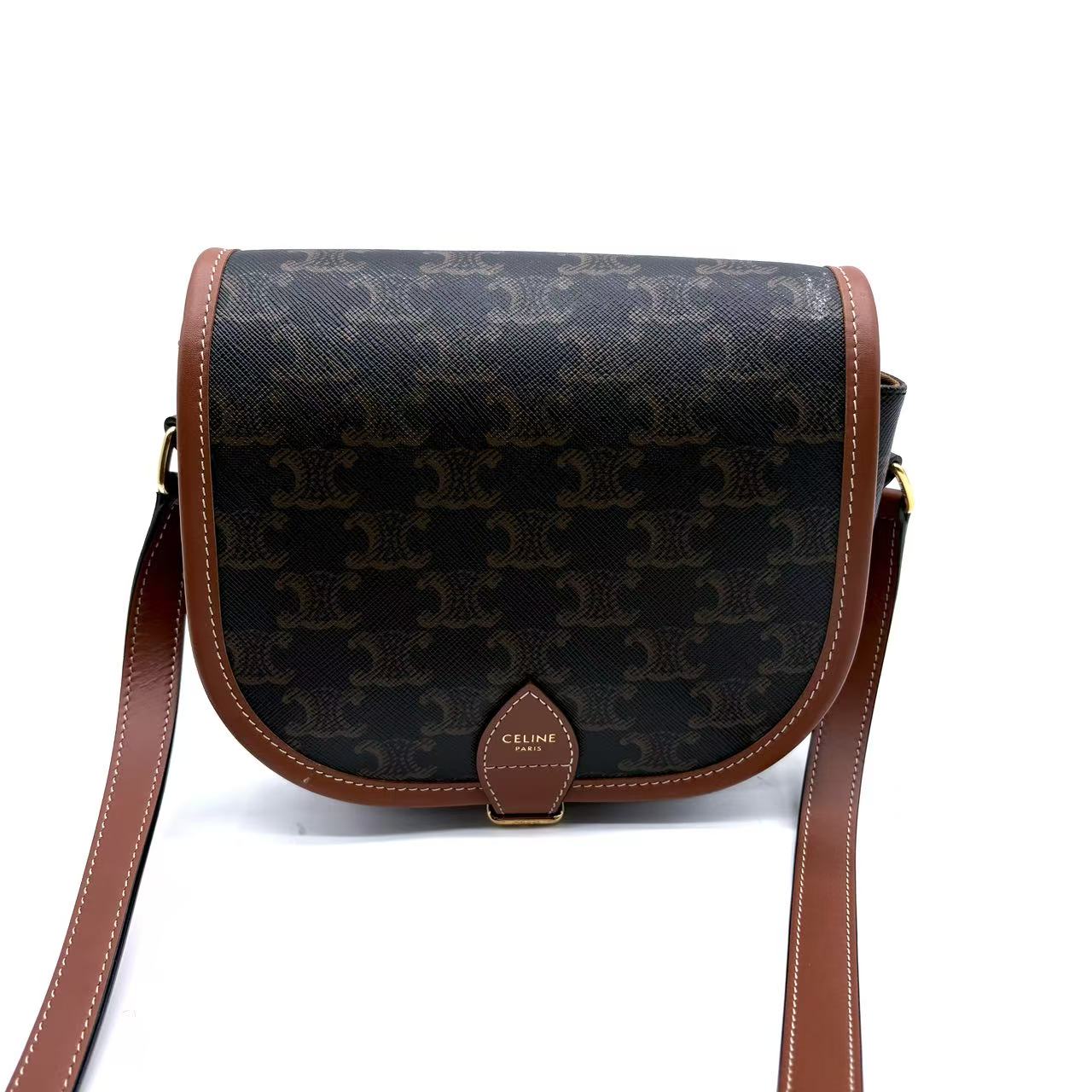 Tan Triomphe Coated Canvas Medium Folco Crossbody Bag