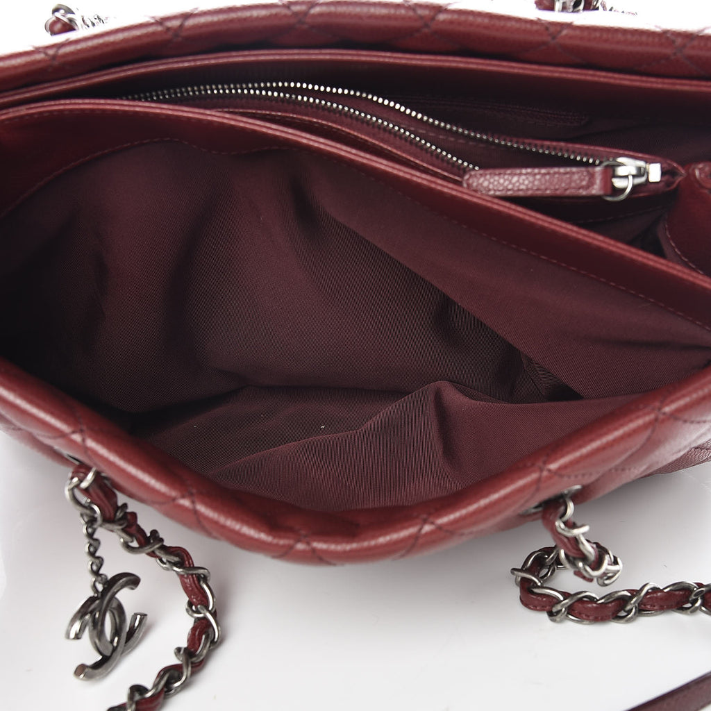 Caviar Quilted City Shopping Tote Dark Red Twins