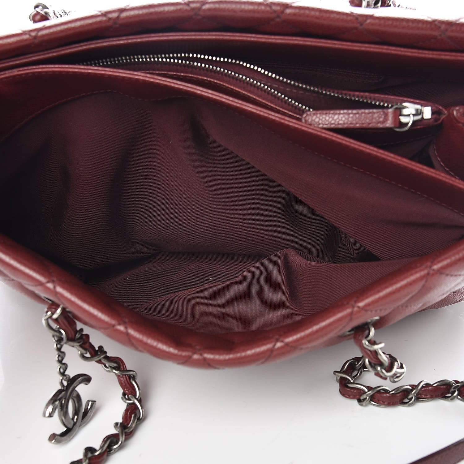 Caviar Quilted City Shopping Tote Dark Red Twins