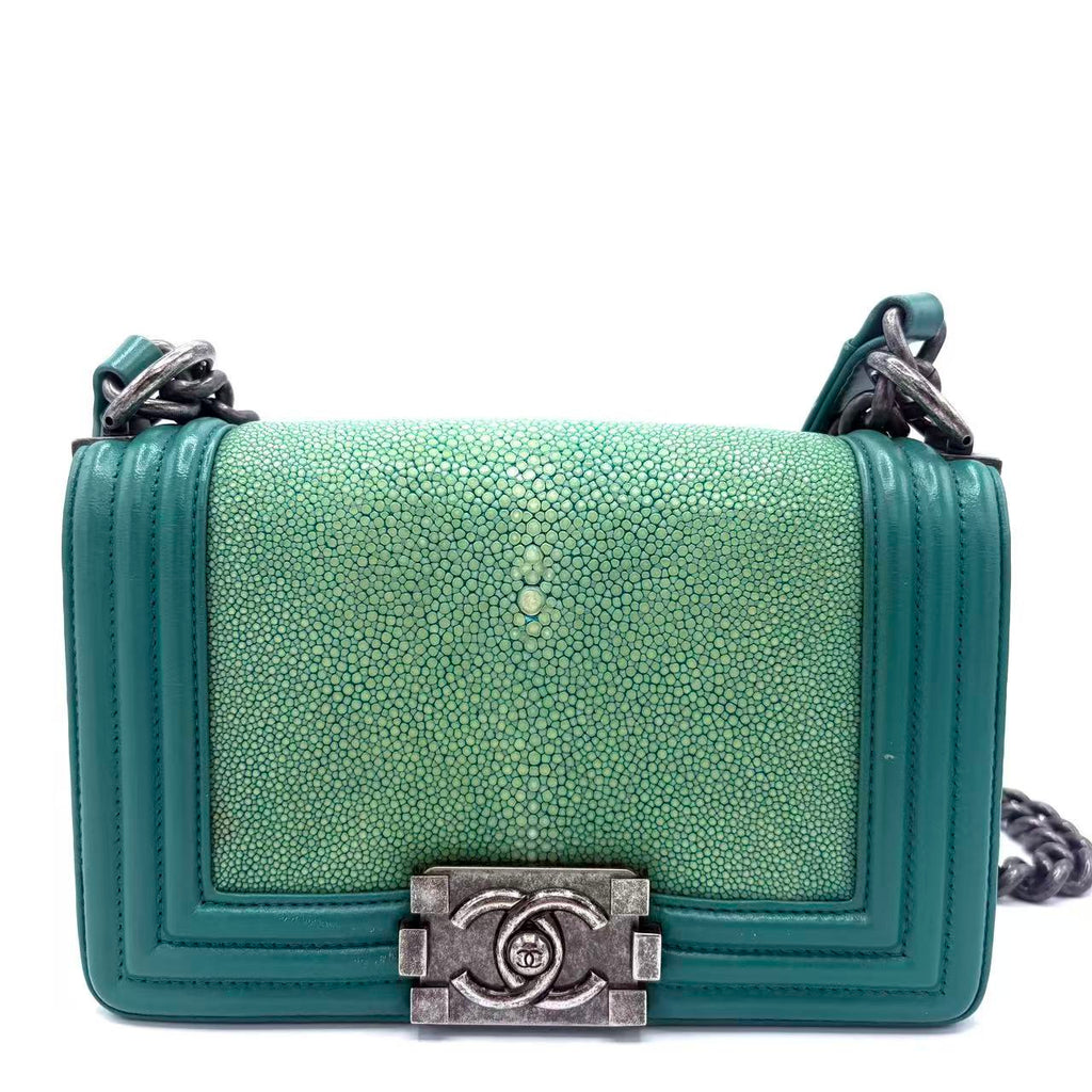Green Stingray and Leather Small Classic Boy Flap Bag