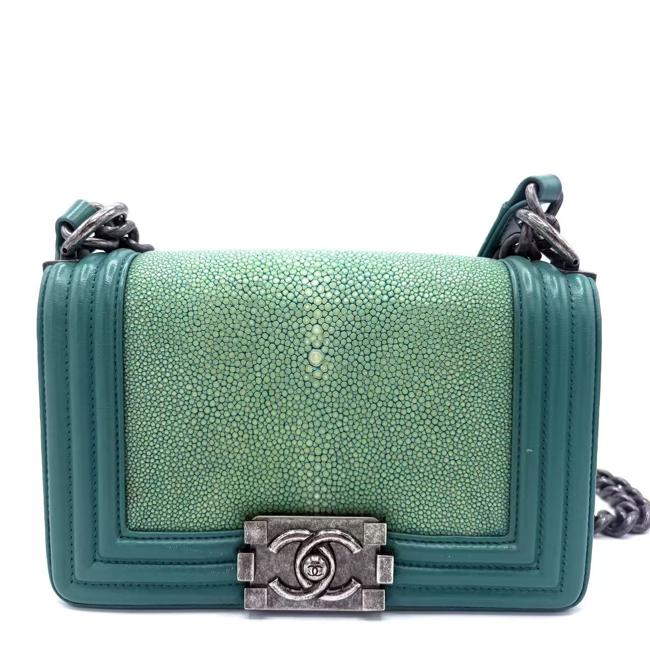 Green Stingray and Leather Small Classic Boy Flap Bag