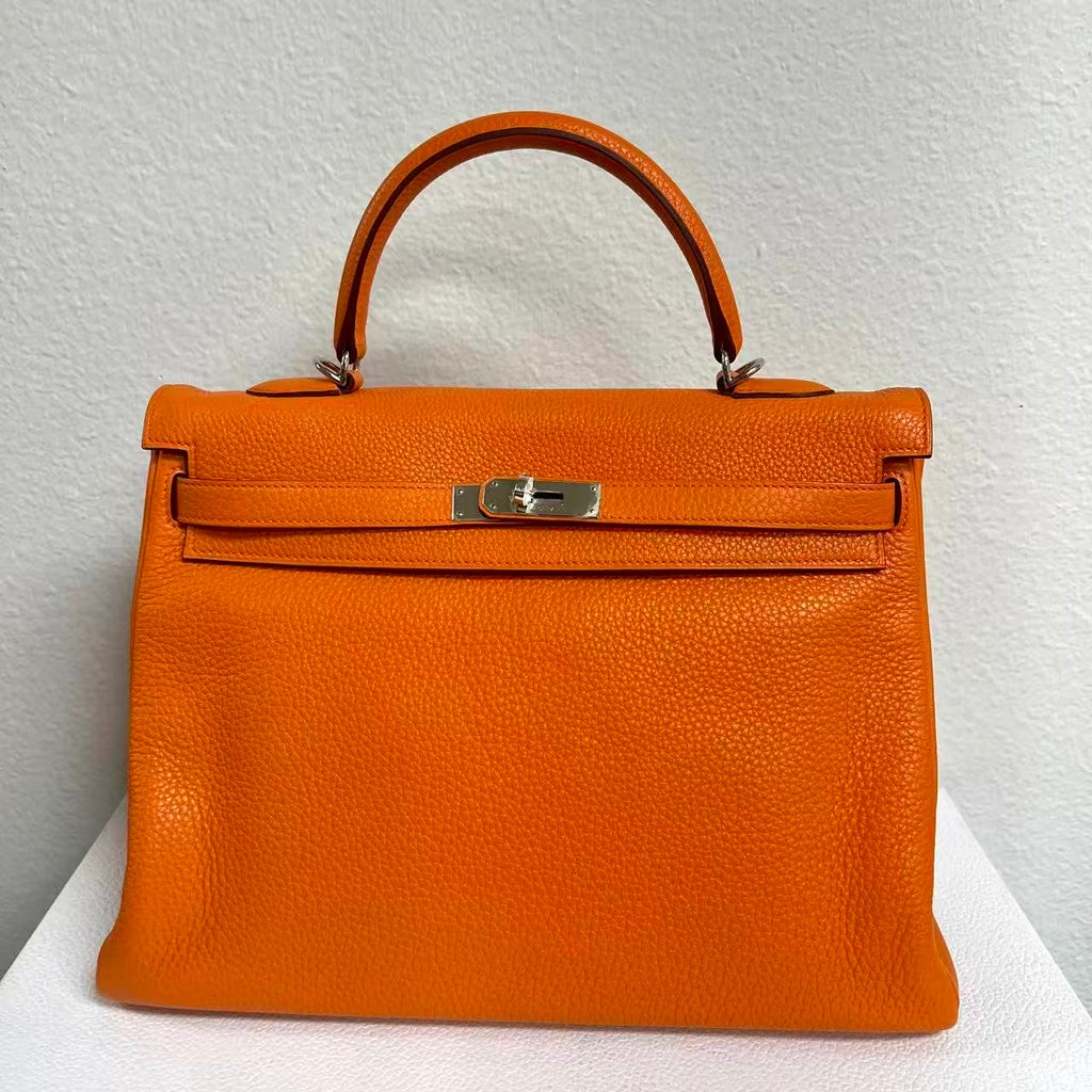 Kelly Handbag Orange H Togo with Palladium Hardware 35 LDM-1940