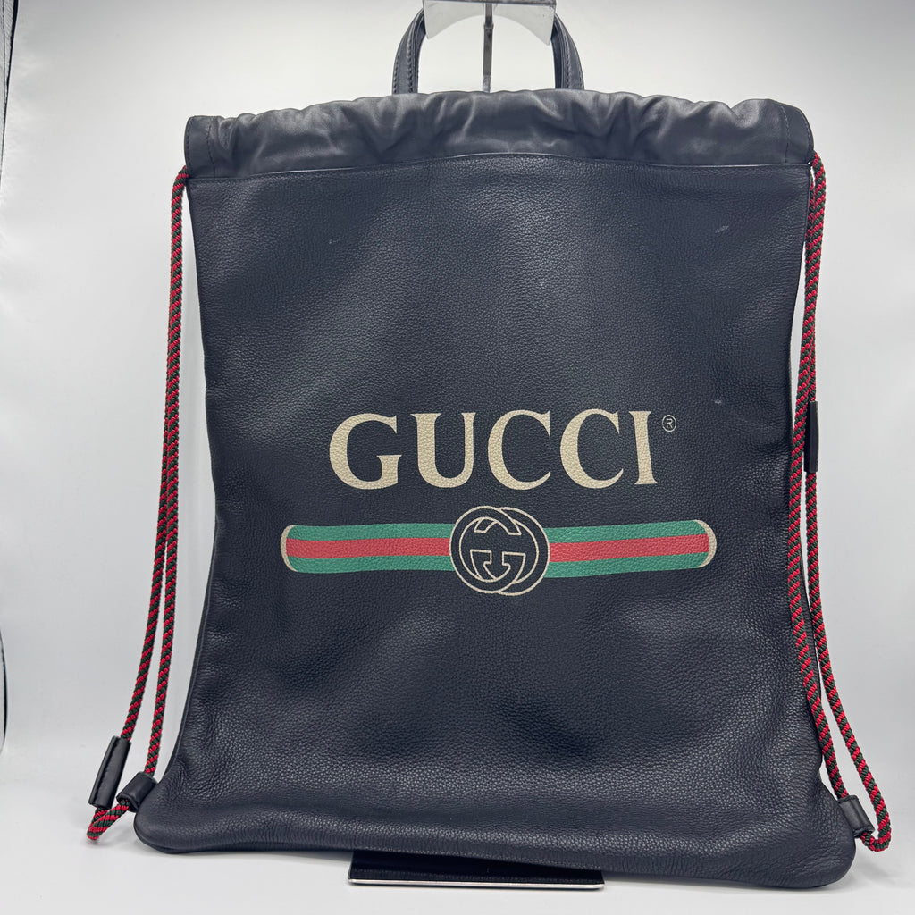 Gucci- Logo Drawstring Backpack Printed Leather