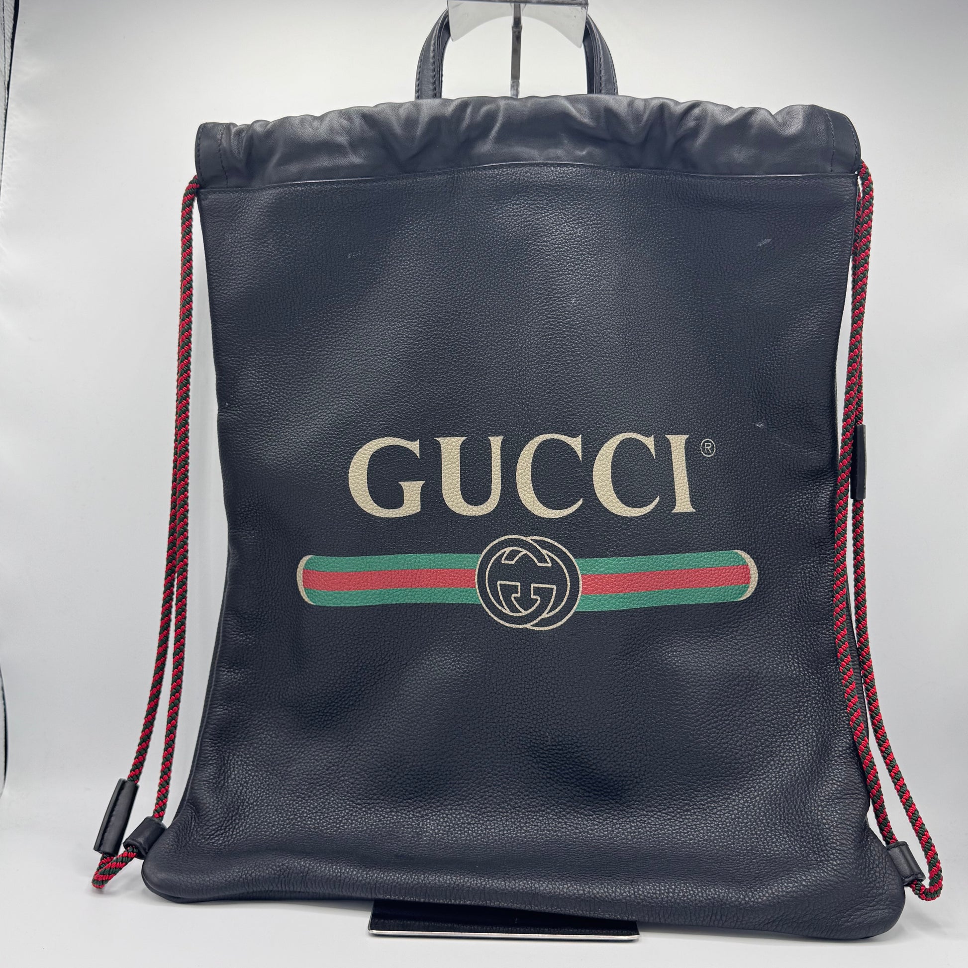 Gucci- Logo Drawstring Backpack Printed Leather