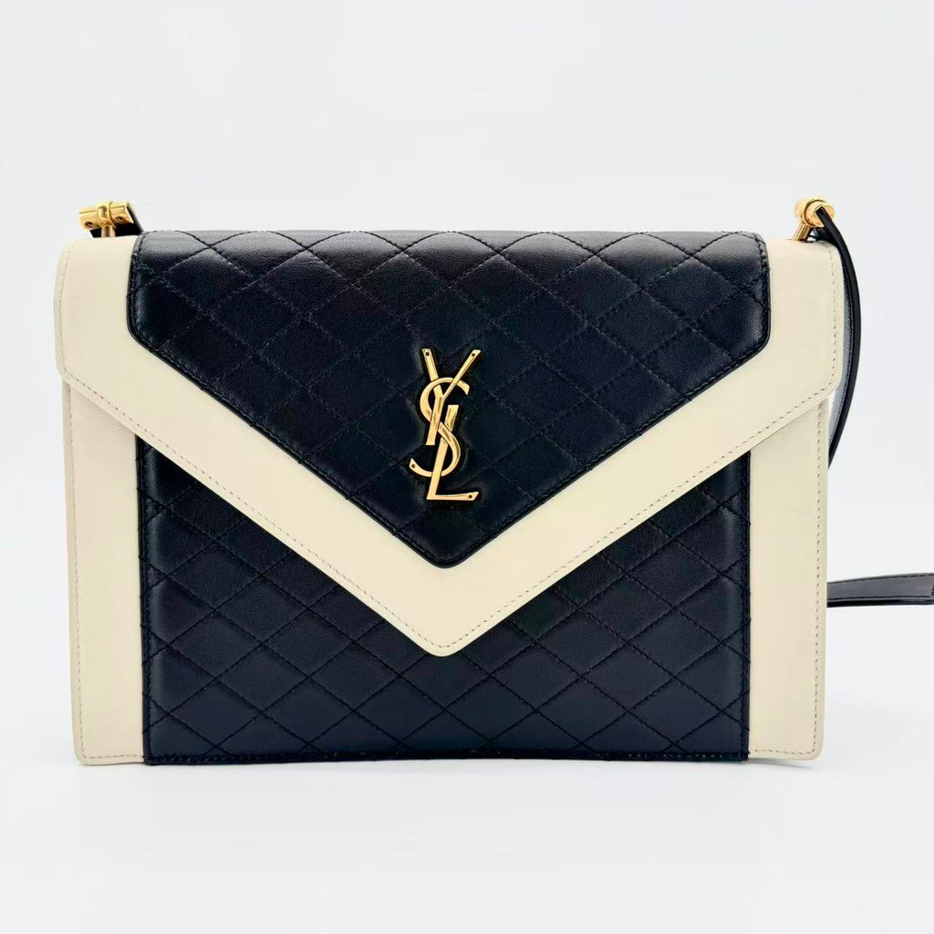 Gaby Satchel in cream and black leather
