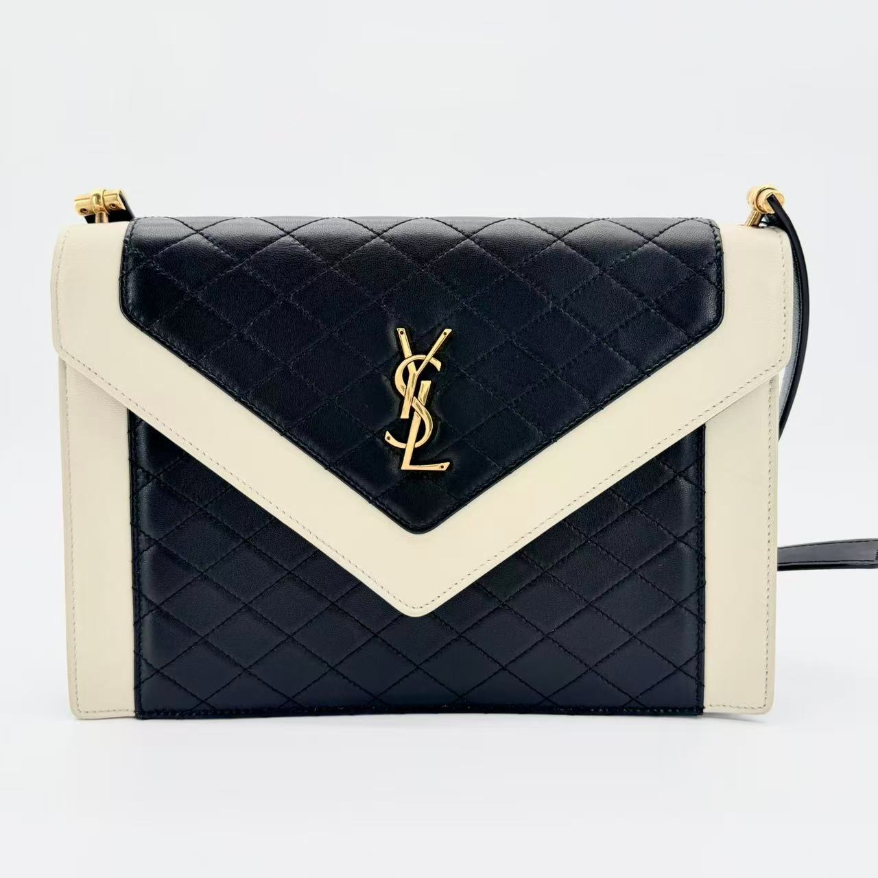 Gaby Satchel in cream and black leather