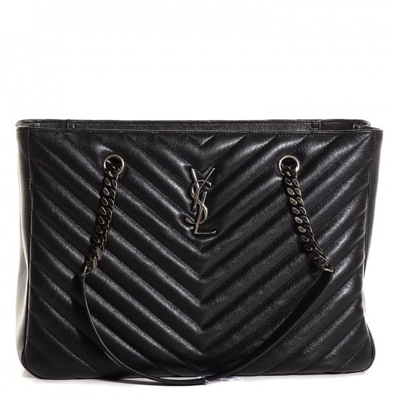 Sheepskin Classic Matelasse Chevron Large Monogram Shopping Bag Black twins