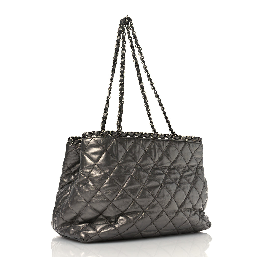 Metallic Calfskin Small Chain Me Tote Silver twins