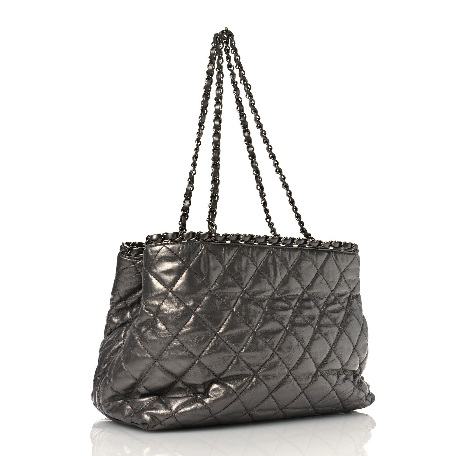 Metallic Calfskin Small Chain Me Tote Silver twins