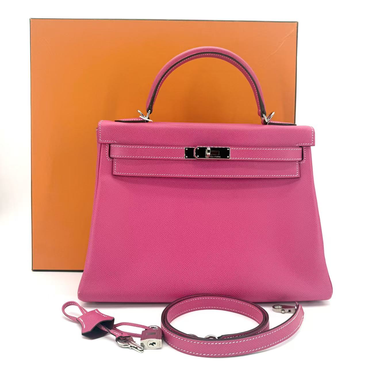 Kelly 32 Epsom E5 Rose Tyrien with Gold Hardware