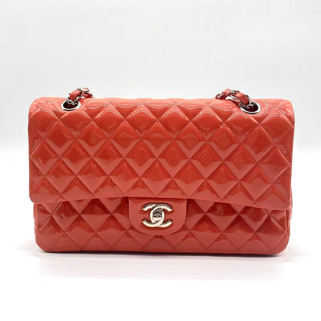 Patent Calfskin Quilted Mini Rectangular Flap Red