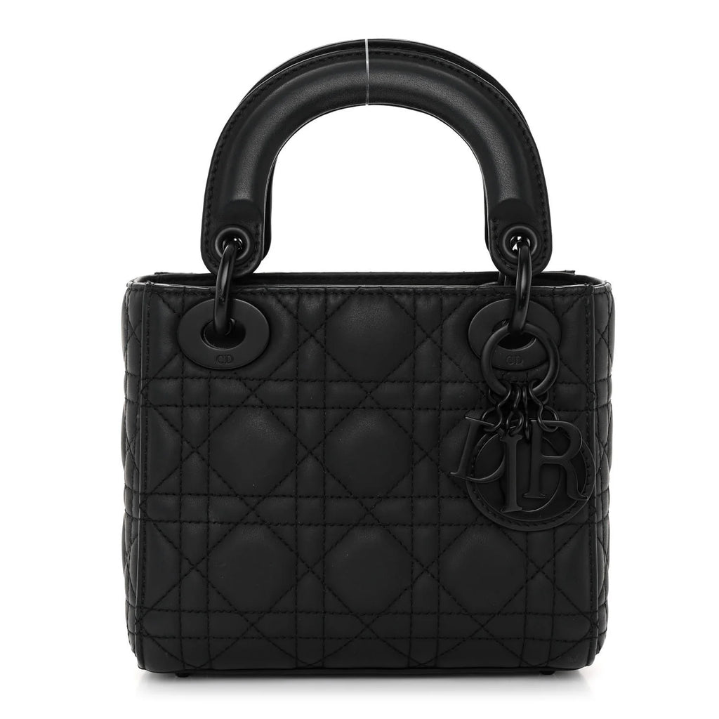 Mini Lady Dior handbag Black matte calfskin leather with cannage pattern  Twins LDJ4277